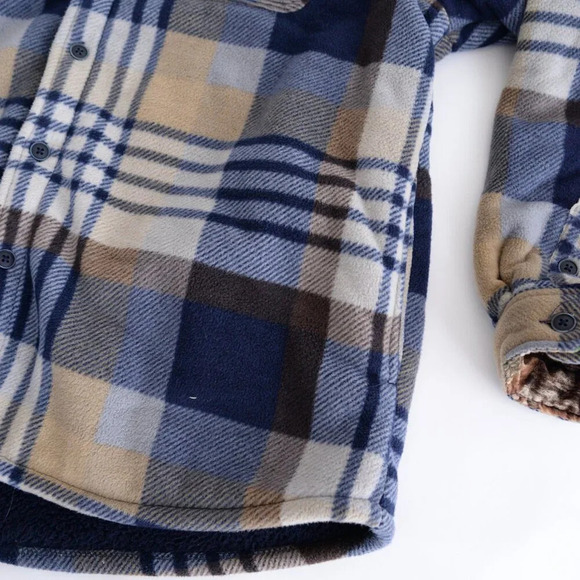 Realtree My Boston Traders Cream And Navy Button Up Plaid Fleece Shacket XXL - Picture 5 of 11